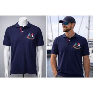 Polo Ralph Lauren RL-67 Peace Crest Flags Graphic Polo Shirt Blue Men’s S